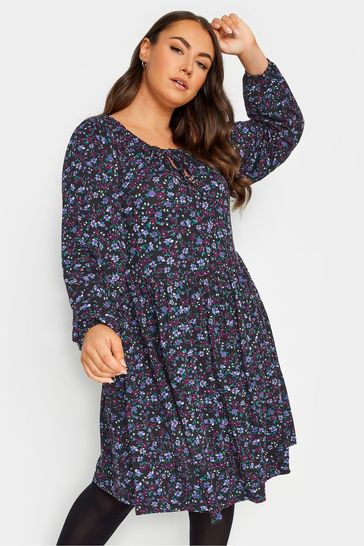 Yours Curve Black Ditsy Floral Dress