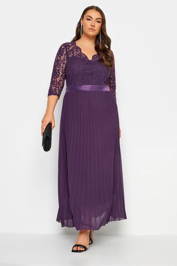 Yours Curve Purple Lace Wrap Pleated Maxi Dress