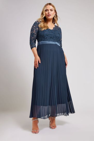Buy Yours Curve Blue Lace Wrap Pleated Maxi Dress from Next Bahrain