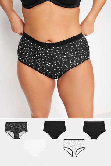 Yours Curve Black 5 PACK Butterfly Design High Waisted Full Briefs