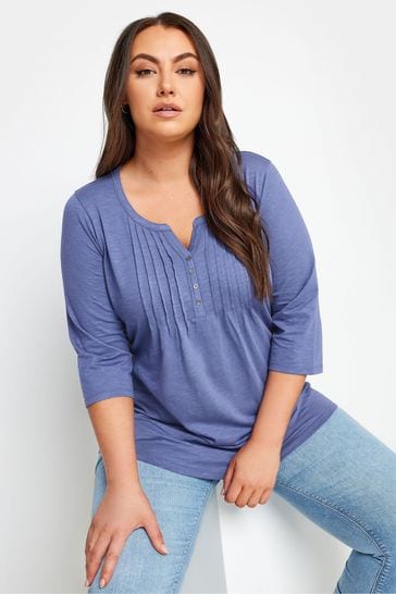 Yours Curve Purple Pintuck Henley Top