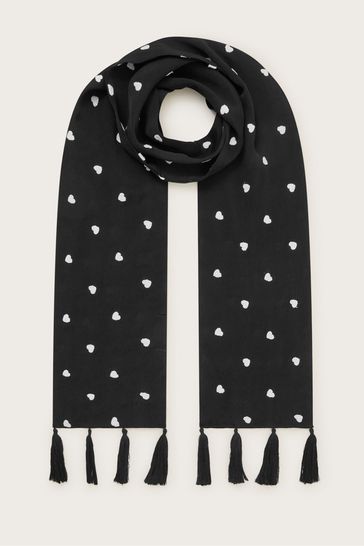 Monsoon Black Heart Embroidered Scarf