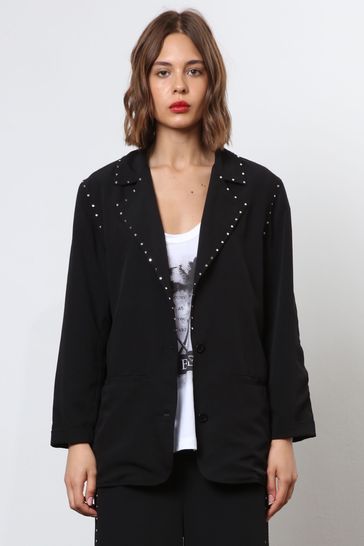 Religion Black Lightweight Casual Blazer With Stud Trims