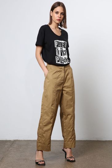 Religion Brown Wide Lege Cargo Trousers in Soft Cotton