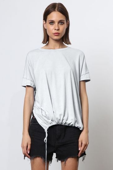 Religion White T-Shirt With Drawstring Detail In Textured Jersey