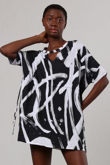 Buy Religion Black White 100 Cotton Jersey Tunic Dress With Tie Waist in Abstract Print from Next Cyprus