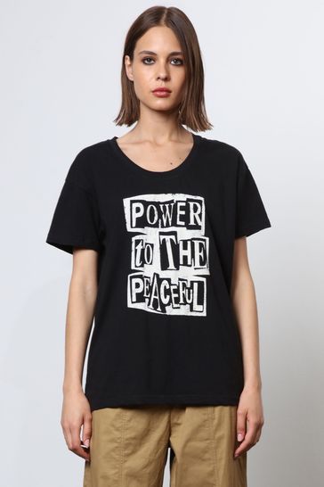 Camiseta negra extragrande con eslogan y abalorios de Religion