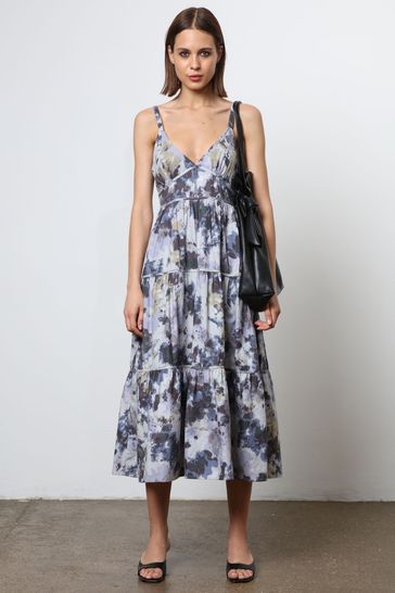 Religion Blue Floral Print Strappy Maxi Summer Dress
