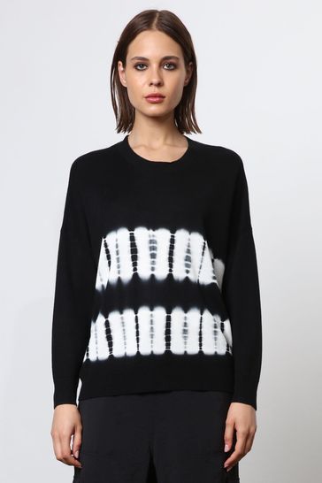 Religion Black Oversized Fade Lightweight Jumper in Tie Dye Stripe