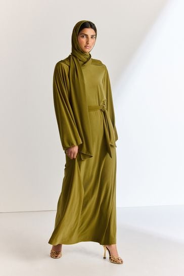 Olive green maxi dress long sleeve best sale