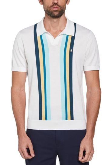 Original Penguin Textured Vertical Stripe Short Sleeve Polo Shirt
