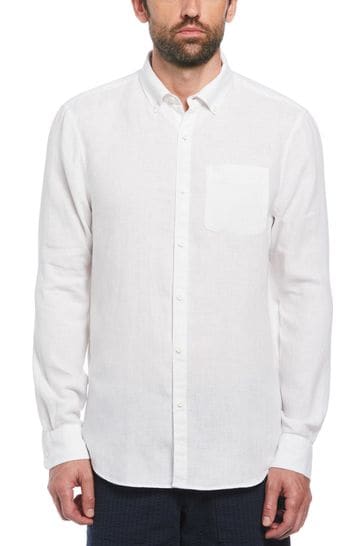 Original Penguin Delave Linen Long Sleeve White Shirt