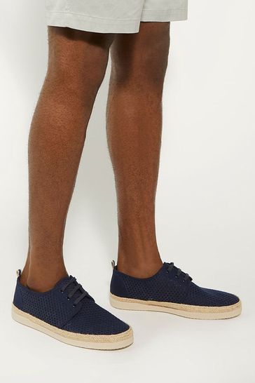 Dune London Blue Founder Lace-Up Mesh Espadrilles