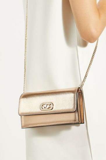 Dune London Gold Chrome Sapphire Branded Phone Cross-Body Bag