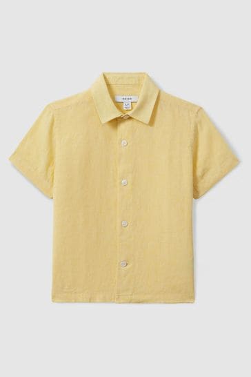 Reiss Melon Holiday Short Sleeve Linen Shirt
