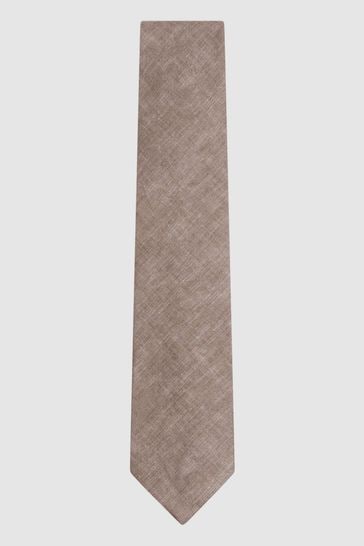 Reiss Light Brown Melange Vitali Linen Tie