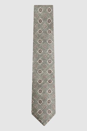 Reiss Sage Melange Vasari Silk Medallion Print Tie
