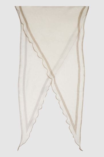 Reiss Ecru Rhombus Linen Contrast Trim Scarf