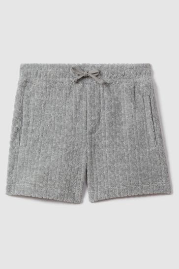 Reiss Soft Grey Fletcher Towelling Drawstring Shorts