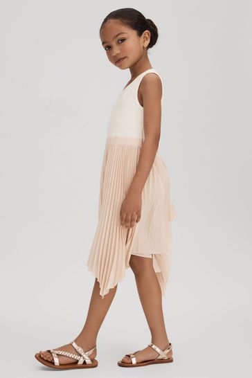 Reiss Ecru Harriet Junior Pleated Asymmetric Dress