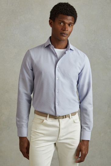 Reiss Soft Blue Spring Textured Cutaway Collar Shirt