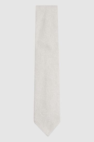 Reiss Ivory Sistine Silk Blend Jacquard Paisley Print Tie