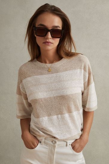 Reiss Neutral/Ivory Isla Knitted Crew Neck T-Shirt
