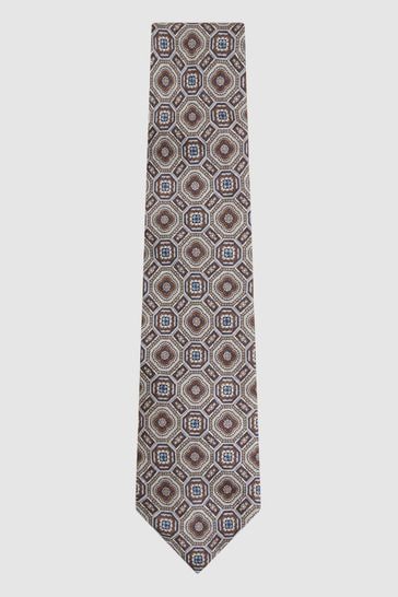 Reiss Grey Multi Assisi Silk Medallion Print Tie