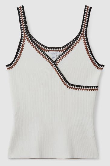 Reiss White/Camel Kiki Knitted Crochet Trim Vest