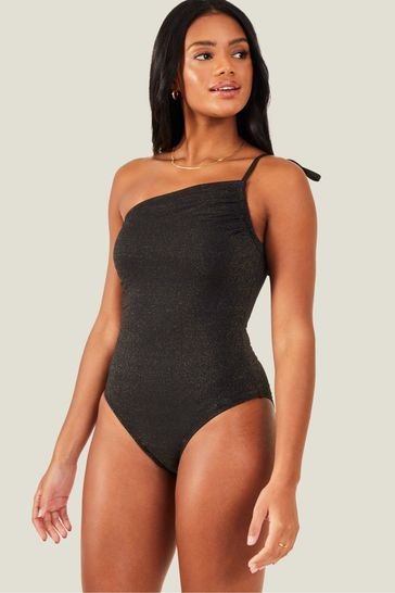 Accessorize Black One Shoulder Shimmer Swimsuit