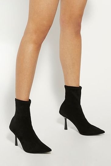 Dune London Black Odella Flare Heel Ankle Boots