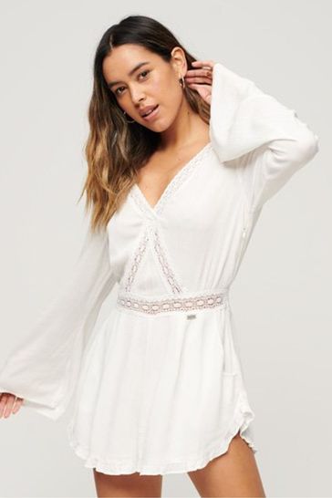 Buy Superdry Embroidered Flare Sleeve Cut Out Playsuit from the Laura Ashley online shop