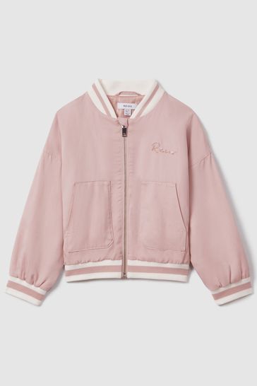 Reiss Pink Remi Teen Colourblock Varsity Bomber Jacket