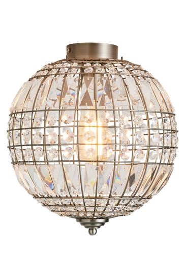 BHS Silver Louisa Crystal Ball Flush Ceiling Light