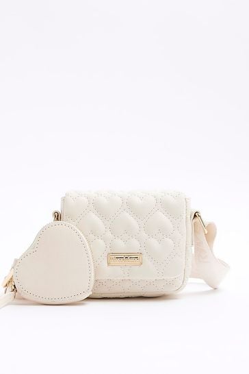 River Island Cream Girls Heart Quilt Cross-Body Bag