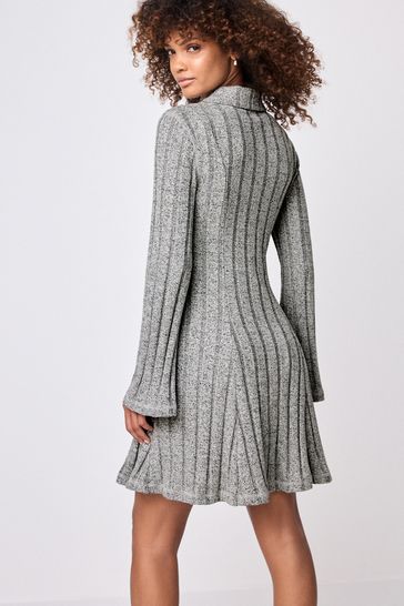 Buy Light Grey Collared Long Sleeve Ribbed Mini Dress from Next Bahrain