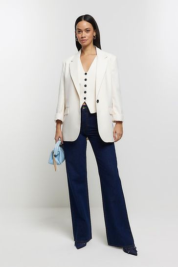 Buy River Island Cream Rolled Sleeve Relaxed Blazer from Next Netherlands