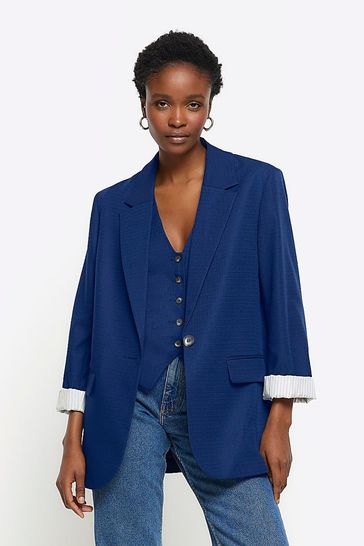 River Island Blue Rolled Sleeve Relaxed Blazer