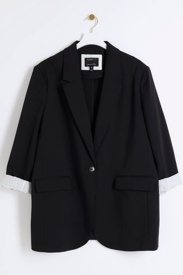 Buy River Island Black Curve Roll Sleeve Relaxed Blazer from Next Bahrain