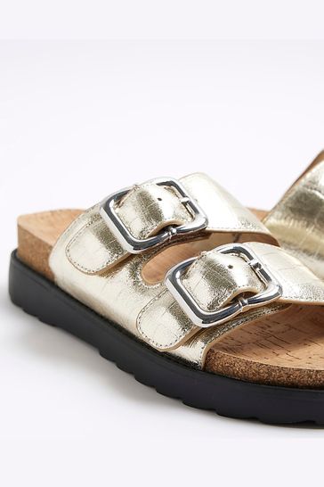 Gold sales buckle sandals