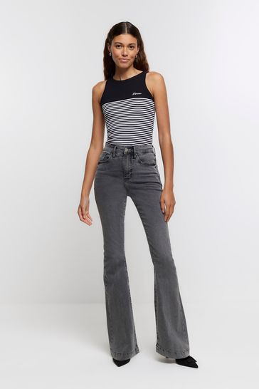 River Island Grey High Rise Tummy Hold Stretch Flared Jeans
