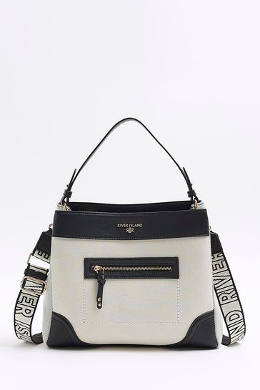 River island black pocket front slouch bag online