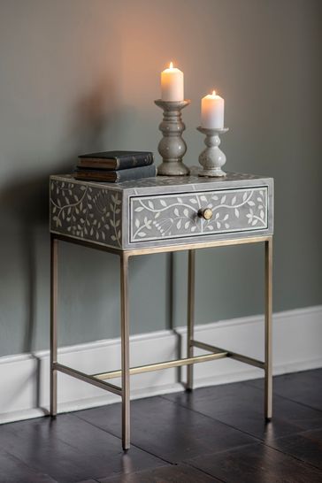 Laura Ashley Grey Epsley Side Table With Drawer