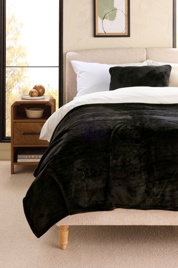 Buy Black Plush Fleece Throw from Next Bahrain