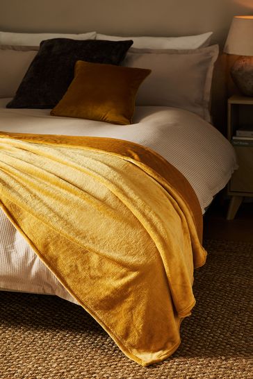 Buy Ochre Yellow Plush Fleece Throw from Next Bahrain