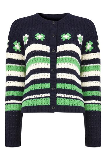 Buy Joe Browns Blue Chunky Crochet Striped Cardigan from Next