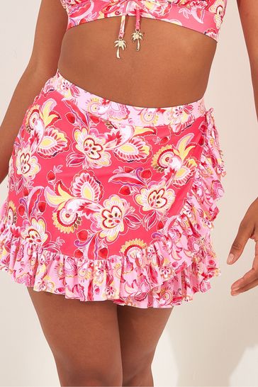 Joe Browns Pink Recycled Paisley Frilly Swim Skirt