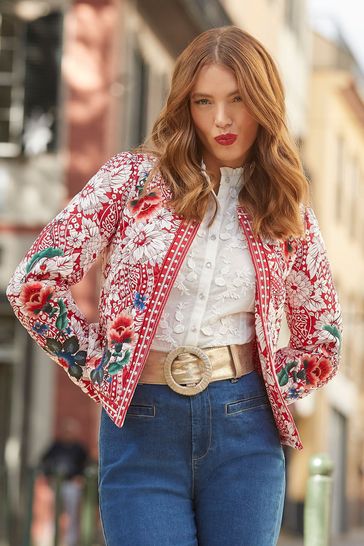 Joe Browns Red Boutique Floral Embroidered Quilted Jacket