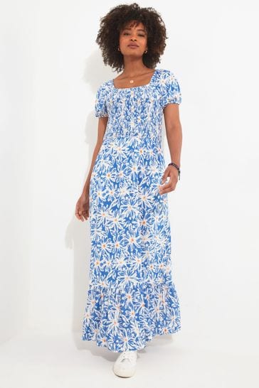 Joe Browns Blue Petite Daisy Print Shirred Maxi Dress