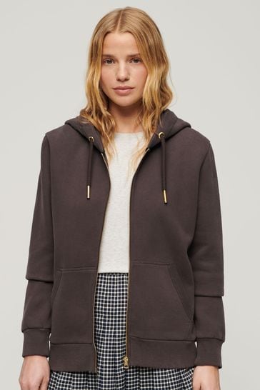 Superdry Brown Tattoo Rhinestone Zip Hoodie